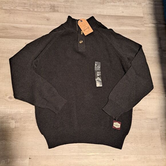 Weatherproof Vintage Henley Sweater Gray Large Heathered Waffle Knit NWT FLAW - Picture 1 of 9